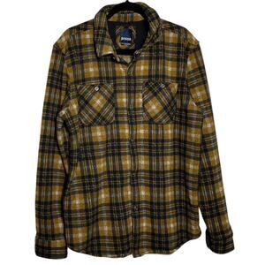 084 prAna Westbrook Flannel Shirt Jacket (L, Mustard/Navy, EUC)